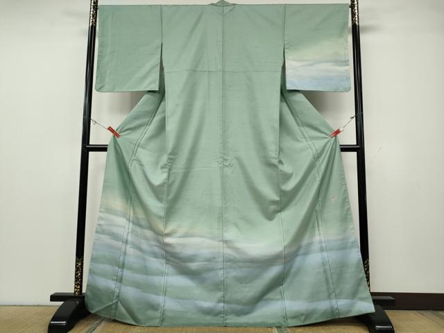 平和屋着物●石川県指定無形文化財　牛首紬　白山工房　手織り　訪問着　霞文　正絹　逸品　CABG5480ut