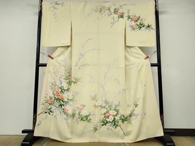 長閑やかさ屋御召しもの●本加賀友禅絵描き 成竹登茂男 短い訪問着 枝花文 正絹 珠玉 未当てはめる CABG5589ut