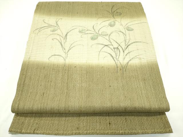 平和屋着物＊夏物　太鼓柄袋帯　作家物　手描き　紬地　草花文　正絹　逸品　CABG7474rv