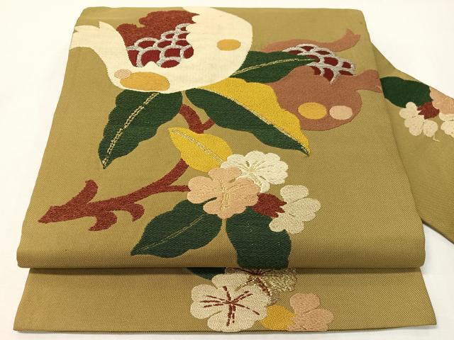 平和屋着物●アンティーク　大正ロマン　九寸名古屋帯　枝花文　金銀糸　正絹　逸品　CABG7884vp