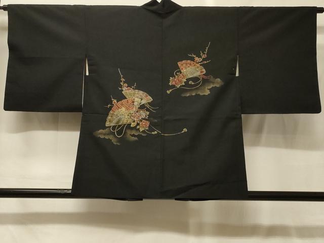 平和屋着物＃羽織　寿光織　雲取り扇面花文　黒地　金銀糸　正絹　逸品　CABG8036in 11,154円
