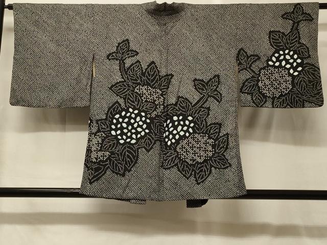平和屋着物＃羽織　総絞り　紫陽花　黒地　正絹　逸品　CABG8119in