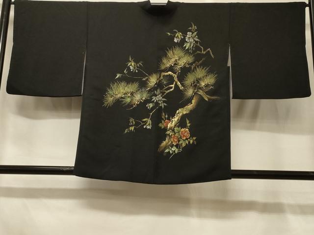 平和屋着物＃羽織　寿光織　枝松花文　黒地　金糸　正絹　逸品　CABG8344in 11,544円