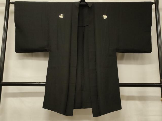 平和屋着物＃男性　長羽織　黒紋付き　単衣　正絹　逸品　CABG8372in 23,725円