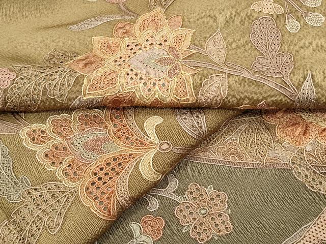 平和屋着物●中国三大刺繍　スワトウ相良刺繍　総刺繍　訪問着　更紗花文　金糸　鬼しぼ縮緬　やまと誂製　正絹　逸品　CABG8478th