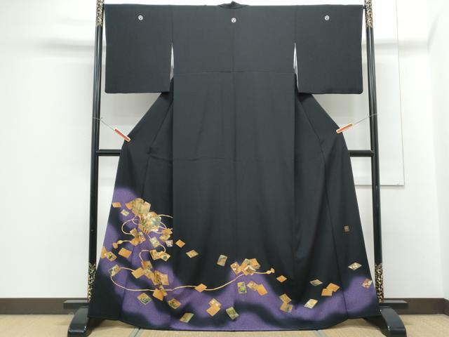 平和屋着物●漆工芸作家　金森一博　黒留袖　百人一首　暈し染め　金彩　正絹　逸品　CABG8513th 30,420円