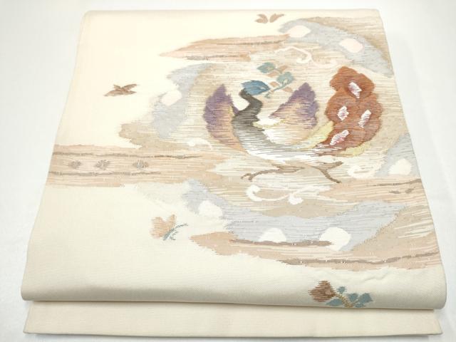 平和屋着物●太鼓柄袋帯　すくい織　鳳凰　金糸　正絹　逸品　CABG8980hy