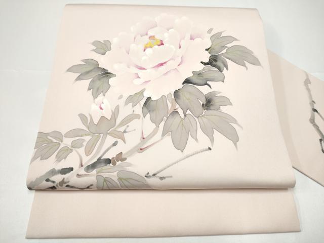 平和屋着物●染色作家　桐山紫香　手描き　塩瀬　九寸名古屋帯　牡丹　金彩　正絹　逸品　CABG9185hy 22,464円