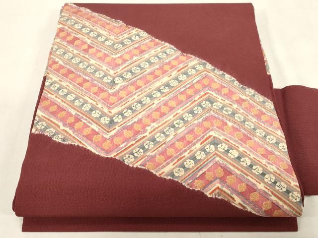 平和屋着物●九寸名古屋帯 絞り 幾何学花文 正絹 逸品 CABG9417dy