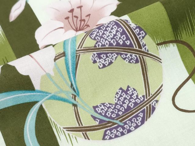 平和屋着物∴夏物　浴衣　百合　鞠花文　綿　逸品　CABH1271ng_5
