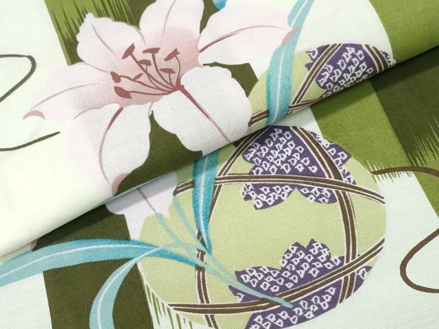 平和屋着物∴夏物　浴衣　百合　鞠花文　綿　逸品　CABH1271ng_4
