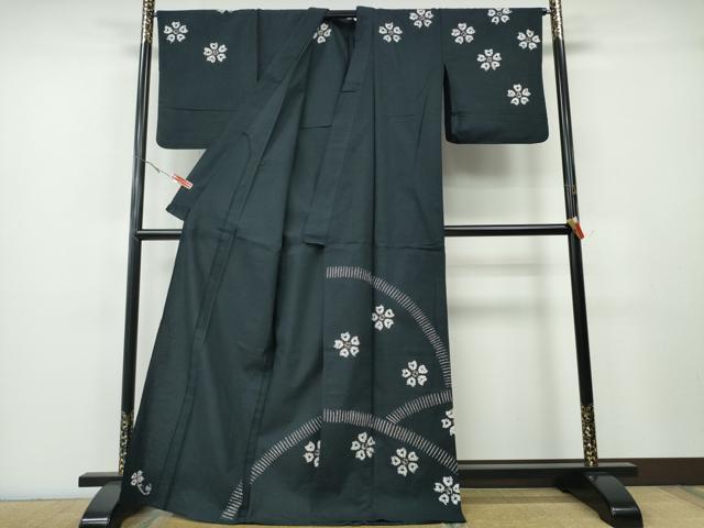 長閑やかさ屋御召しもの∴夏物 浴衣 有松鳴海絞り 短い訪問着 舞花文 黒地 綿 珠玉 CABH1343ng