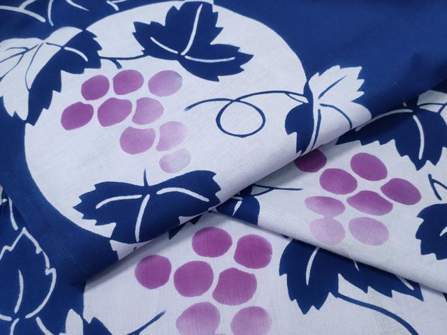平和屋着物∴夏物　浴衣　満月　葡萄蔦の葉文　綿　逸品　未使用　CABH1389ng