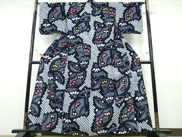 平和屋着物∴夏物　浴衣　有松鳴海絞り　番傘扇笹文　綿　逸品　CABH1525ng