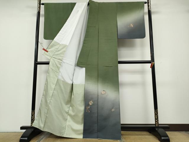 平和屋着物●創業140年　小糸染芸の四代目　小糸敏夫　訪問着　紬地　総刺繍　打ち出の小槌　吉祥花文　暈し染め　金糸　逸品　CABH2403ut_1