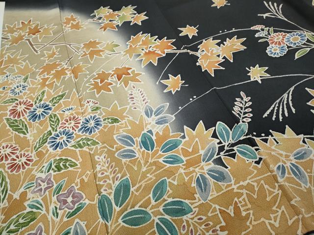 平和屋着物●訪問着　作家物　ろうけつ染め　草花文　暈し染め　鬼しぼ縮緬　正絹　逸品　CABH2800ut_3