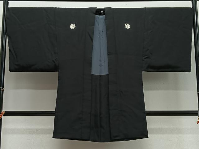 平和屋着物∞男性　長羽織　黒紋付　正絹　逸品　CABH3281ua