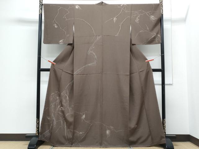 平和屋着物●訪問着　紬地　ろうけつ染め　枝葉文　正絹　逸品　未使用　CABH3618th