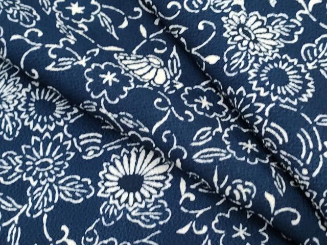 平和屋着物●上質な小紋　型染め　花唐草文　鬼しぼ縮緬　正絹　逸品　CABH3807th