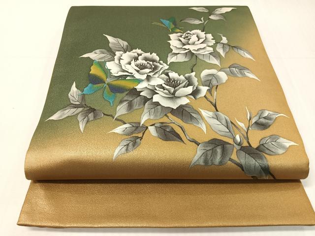 平和屋着物●染色作家　斉藤三才　太鼓柄袋帯　手描き　花蝶文　正絹　逸品　CABH4441vp 27,300円