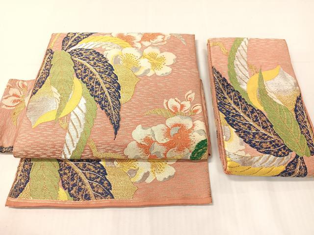 平和屋着物○アンティーク 大正ロマン つけ帯 草花文 金銀糸 正絹 逸品