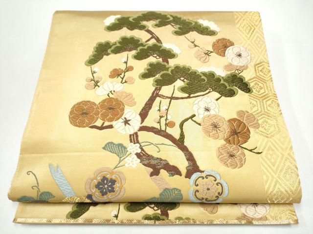 平和屋着物◎六通柄袋帯 唐織 吉祥花文 金糸 正絹 逸品 DABE3920qp