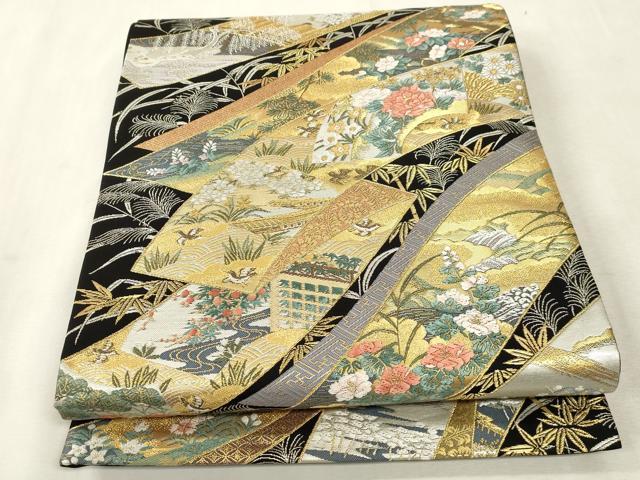 平和屋着物●六通柄袋帯　唐織　瑞華秀映紋　黒地　金銀糸　正絹　逸品　CABH6471dy 27,690円