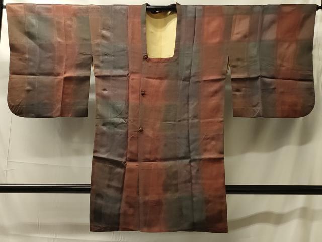 平和屋着物＃道行コート　格子　暈し染め　ロング丈　正絹　逸品　CABH7030in