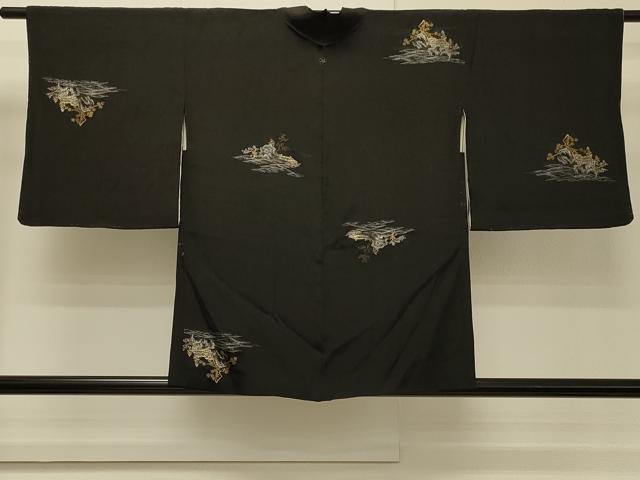 平和屋着物＃羽織　寿光織　立波風景文　黒地　金銀糸　正絹　逸品　CABH7119in 11,011円