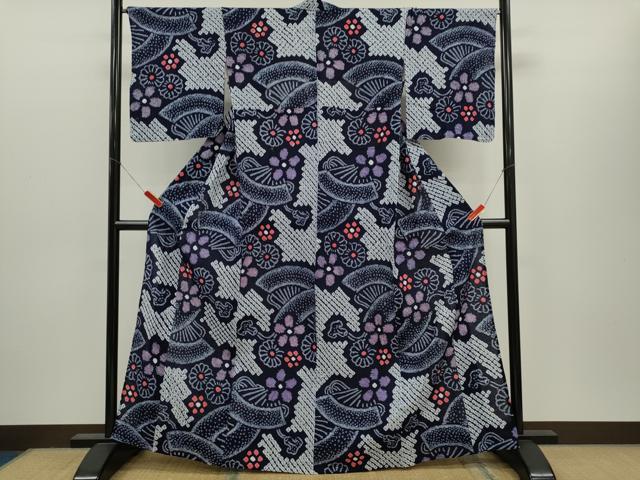 平和屋着物∴夏物　浴衣　有松鳴海絞り　扇面花文　綿　逸品　未使用　CABH7935ze 29,575円