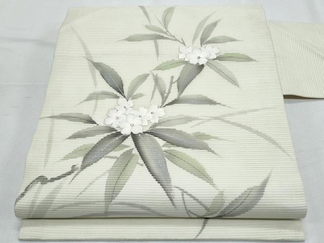 平和屋着物＊夏物　九寸名古屋帯　作家物　手描き　刺繍　草花文　銀彩　正絹　逸品　CABH8181fb 22,152円