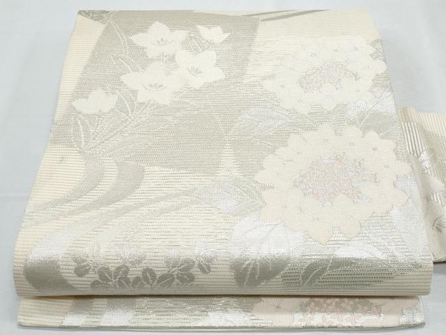 平和屋着物＊夏物　八寸名古屋帯　色紙秋草文　銀糸　正絹　逸品　CABH8258fb 31,200円