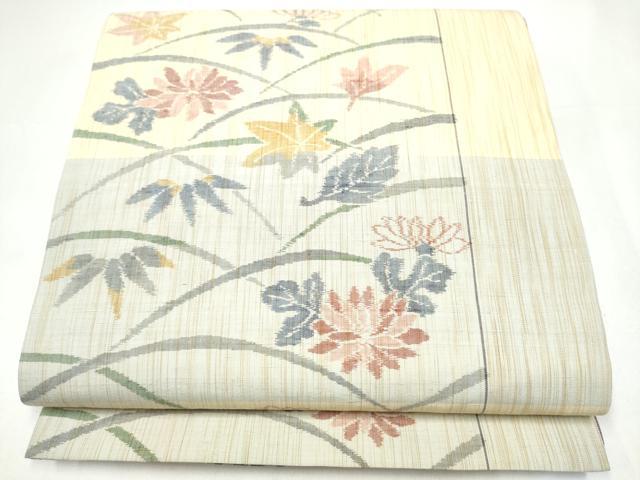 平和屋着物●全通柄袋帯　紬地　草花文　正絹　逸品　未使用　CABI0342hy