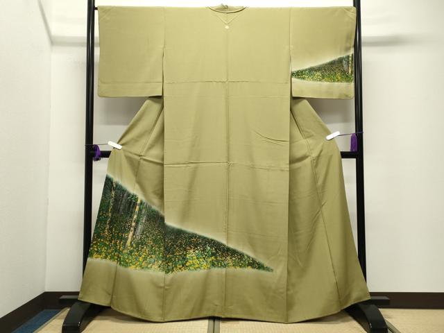 平和屋着物●中国国宝刺繍　乱針刺繍　訪問着　草木文　暈し染め　正絹　逸品　CABI0402gh