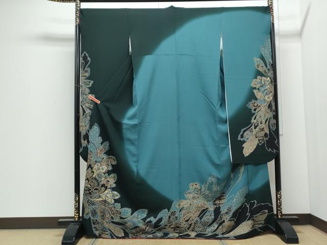 平和屋着物●豪華振袖　駒刺繍　吉祥草花文　暈し染め　金彩　正絹　逸品　CABI1349th