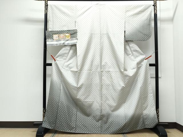 平和屋着物●本場染大島紬　訪問着　市松文　川野織物謹製　証紙付き　正絹　逸品　CABI1362th 35,490円