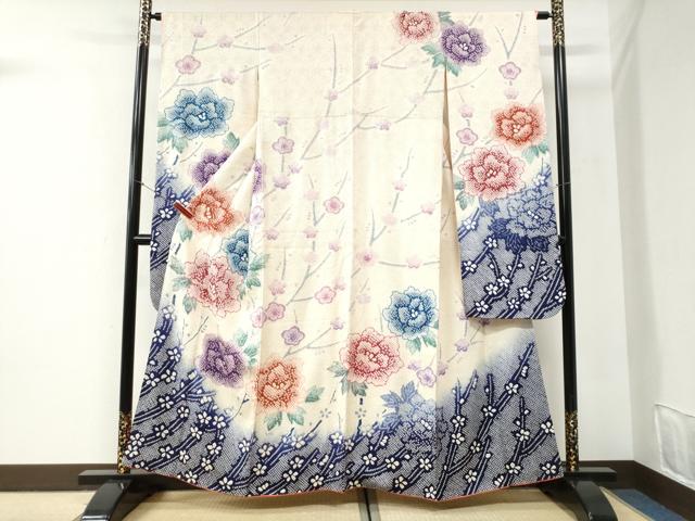 平和屋着物●豪華振袖　総絞り　牡丹枝梅文　暈し染め　正絹　逸品　CABI2449yc