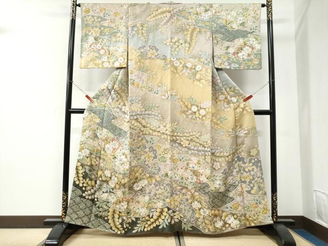 平和屋着物●越後十日町の一流染匠　桐屋・翠山工房　訪問着　辻が花　絞り　金通し地　正絹　逸品　CABI2713yc 42,250円