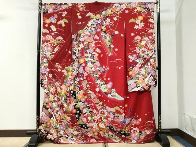 平和屋着物●豪華振袖　駒刺繍　鬘帯牡丹花文　金彩　正絹　逸品　CABI3511yc