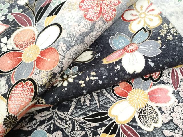 平和屋着物●上質な小紋　草花文　暈し染め　黒地　金彩　正絹　逸品　CABI3572yc
