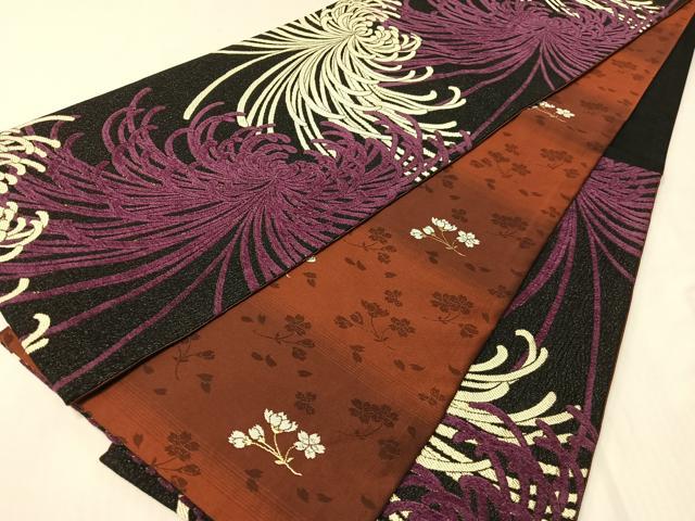 平和屋着物●両面　六通柄袋帯　モール　乱菊　黒地　金銀糸　正絹　逸品　CABI4100vp