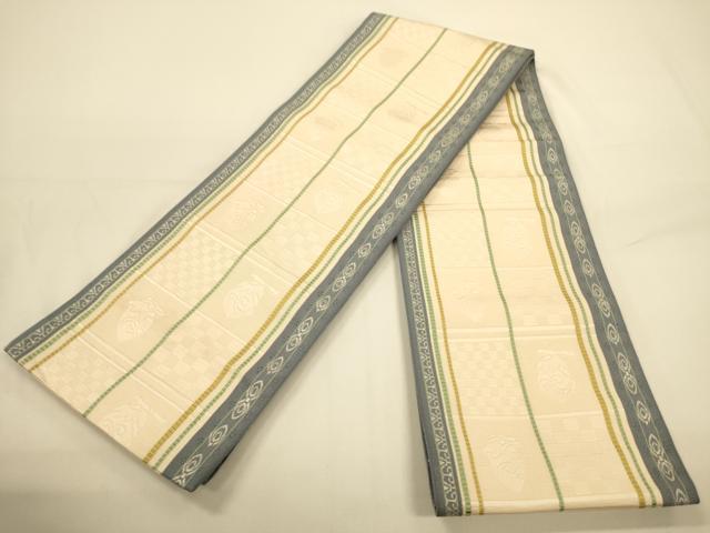 平和屋着物●本場筑前博多織　半幅帯　市松文/成物　正絹　逸品　CABI5084ak