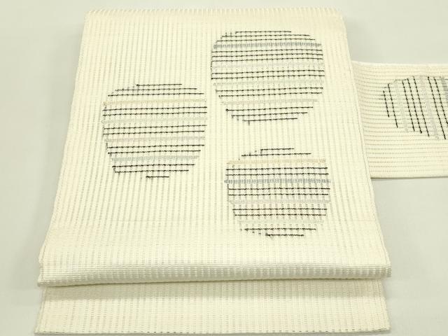 平和屋着物＊夏物　八寸名古屋帯　横段丸文　銀糸　正絹　逸品　CABI5325rv