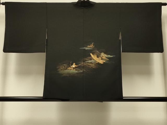 平和屋着物＃羽織　人物風景鳥文　黒地　金彩　正絹　逸品　CABI6027in 16,614円