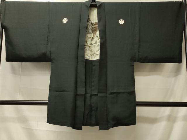 平和屋着物＃男性　長羽織　黒紋付き　正絹　逸品　CABI6200in