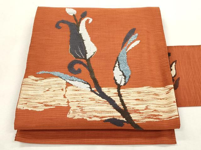 平和屋着物●綴れ　八寸名古屋帯　草花文　金糸　名古屋仕立て　正絹　逸品　CABI7230dy
