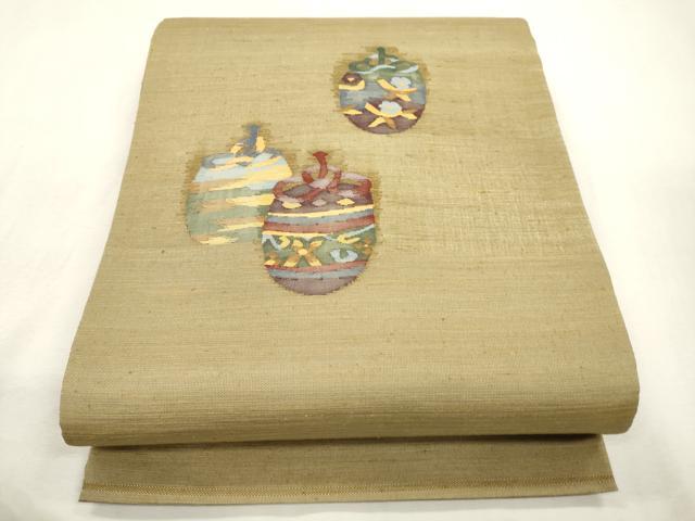 平和屋着物●太鼓柄袋帯　すくい織　紬地　陶器文　正絹　逸品　未使用　CABI7278dy