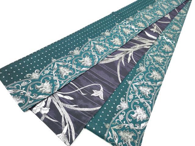 平和屋着物●両面　半幅帯　更紗花文　銀糸　正絹　逸品　CABI9039hy 21,840円