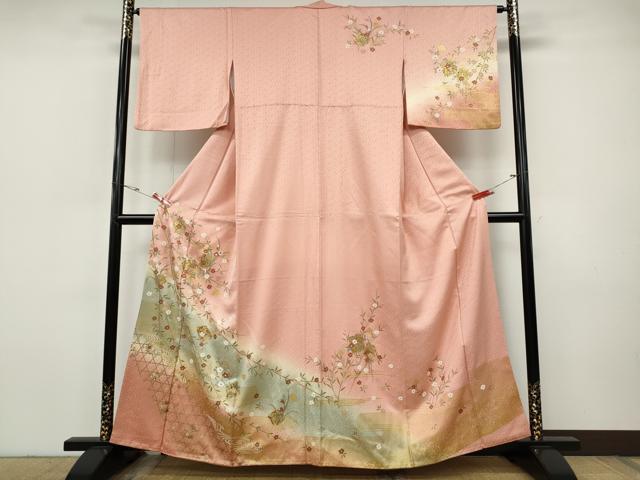 平和屋着物●訪問着　破れ色紙草花文　暈し染め　金彩　正絹　逸品　CABI9623ut
