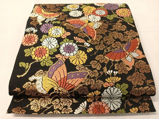 平和屋着物●六通柄袋帯　唐織　錦秋華園紋　黒地　金糸　正絹　逸品　CABJ0571vp 31,200円